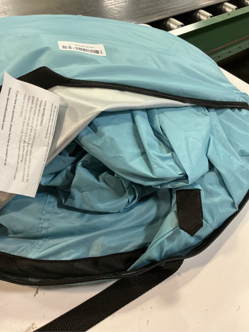 Condition photo showing Good Condition for tobtos upf 50+ pop up beach tent, easy set up beach umbrella, sun shelter for 2-3 people uv protection portable sunshade, baby canopy cabana, lightweight with carry bag blue for 3-4 person