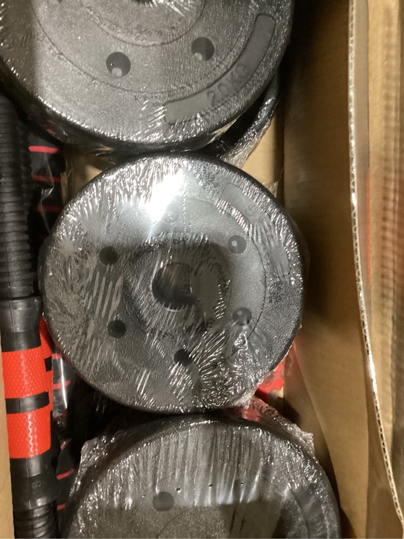 Condition photo showing As Is for adjustable dumbbell set, 20/30/45/70/90lbs free weight set with double locknut, 5-in-1 dumbbells set includes barbell, kettlebells, push up stand, weight plate, fitness exercise for home gym suitable men/women 45lb(22.5lb pair)
