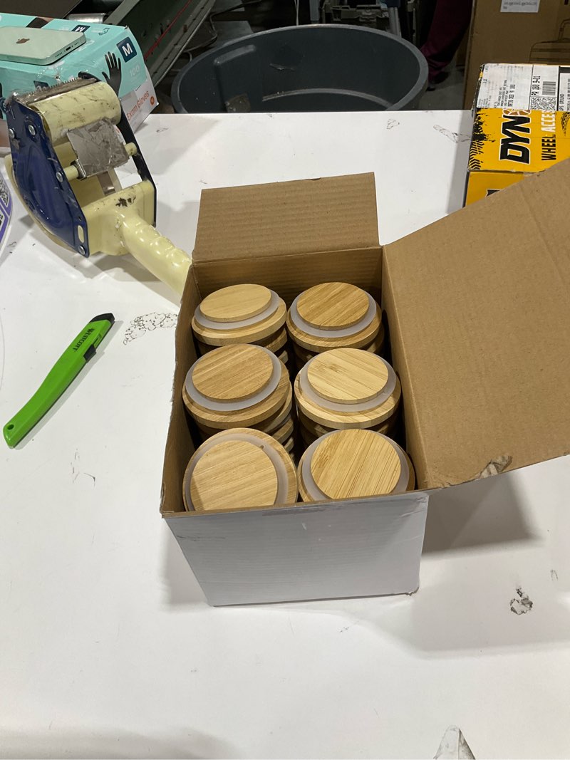 Condition photo showing Good Condition for mason jar lids - reusable canning lids bamboo wooden mason jar lids, food grade material silicone sealing, 100% fit & airtight for regular mouth mason jars (12pcs regular lids, bamboo) 12pcs regular lids natural bamboo