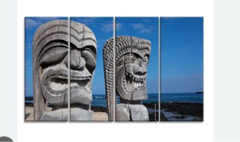 Hawaiian tikis totem poles on canvas print 32” x48” (similar to stock photo ours is 1 piece)