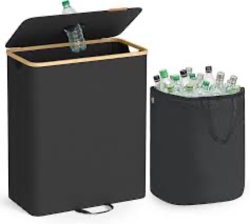 SONGMICS Recycling Bin for Kitchen 35.7 Gallon. Bottle Recycling Container, Collection Bin, for Meta