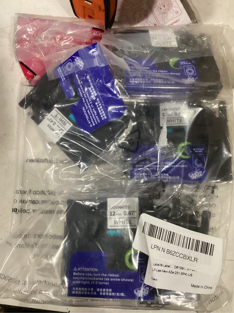 Condition photo showing As Is for labelife label maker tape 12mm 0.47 laminated white, replacement for brother p touch label tape tze-231 tze231 tze tz tape, compatible with pt-d210 d220 h110 d200 d400 d410 d610bt, 12mm x 8m, 5-pack black on white 12mm 0.47 inch 5