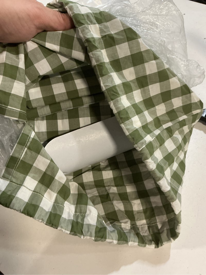 Condition photo showing New/Like New for quince organic crisp percale gingham fitted sheet set, king, olive