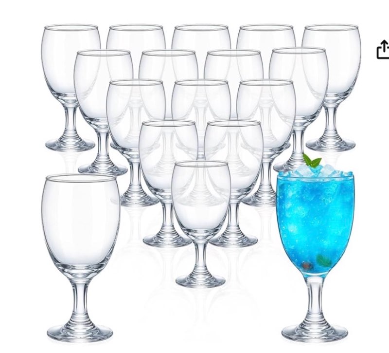 patelai set of 18 water goblet, 13.5 oz clear drinking glasses bulk dishwasher safe, stemmed water g