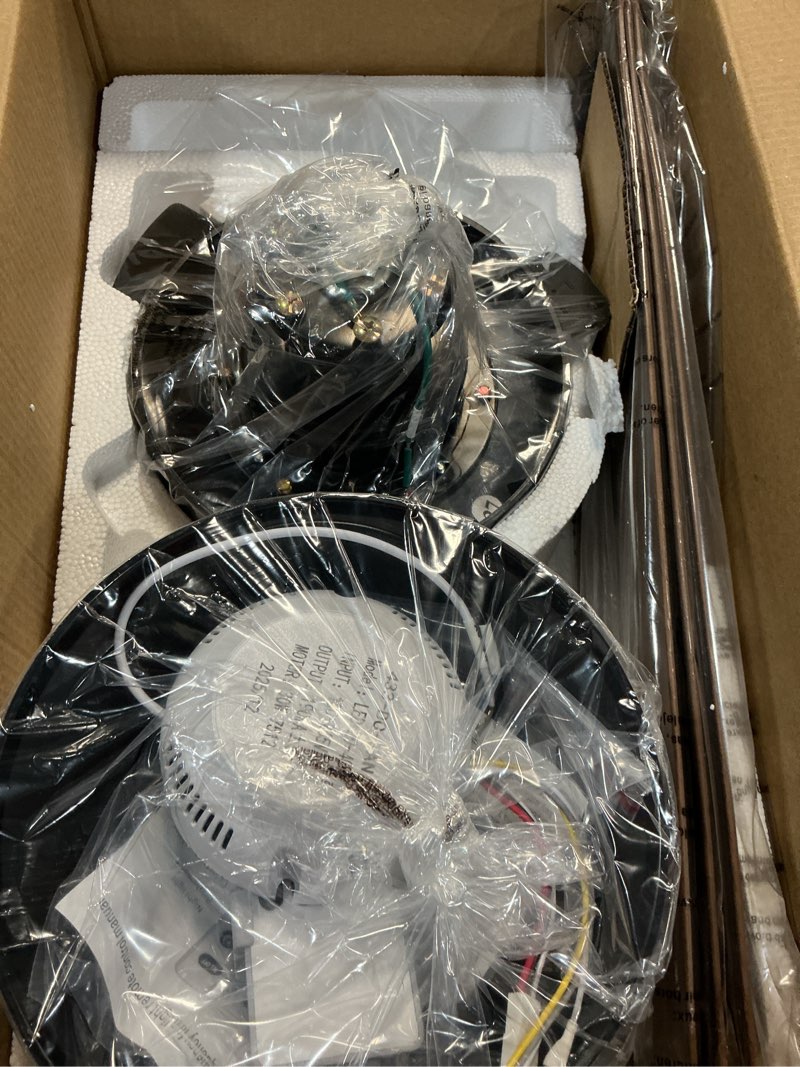 Condition photo showing New/Like New for Ceiling Fans with Lights - 42 Inch Low Profile Ceiling Fan with Light and Remote, Reversible DC Motors, 3CCT Dimmable Noiseless, Black&Wood Flush Mount Ceiling Fan for Bedroom/Living Room 42 Inch Black+Wood