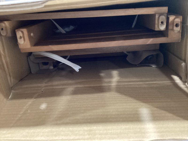 Condition photo showing As Is for Teak Shower Bench, 32" Solid Wood Shower Stool for Inside Shower to Sit On, Wooden Bathroom Shower Seat Waterproof