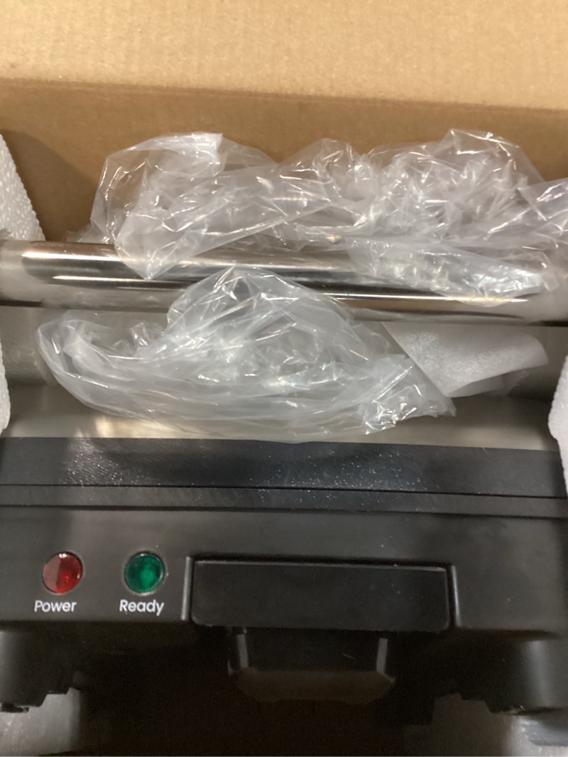 Condition photo showing Good Condition for chefman panini press grill and gourmet sandwich maker non-stick coated plates, opens 180 degrees to fit any type or size of food, stainless steel surface and removable drip tray, 4 slice, black 4 slice - standard