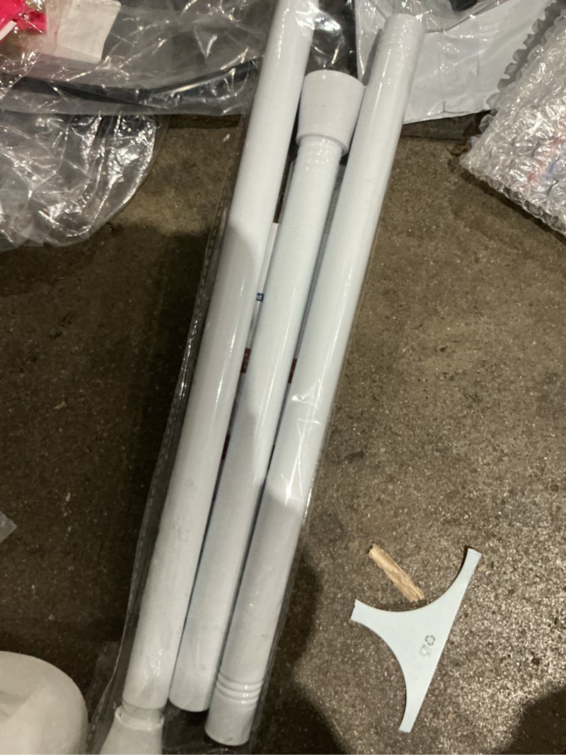 Condition photo showing As Is for white tension curtain rod for windows 28 to 48 inch, adjustable expandable pressure spring curtain rod no drilling, 7/8" curtain rod for bedroom doorway closet door white-1p 28-48 inches