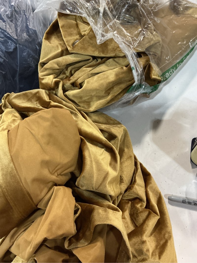 Condition photo showing As Is for 90 inches long pinch pleated blackout curtains for traverse rods gold yellow 100% black out thermal insulated linen drapes 60" w x 90" l 1 panel yellow 60"w x 90"l (pack of 1)