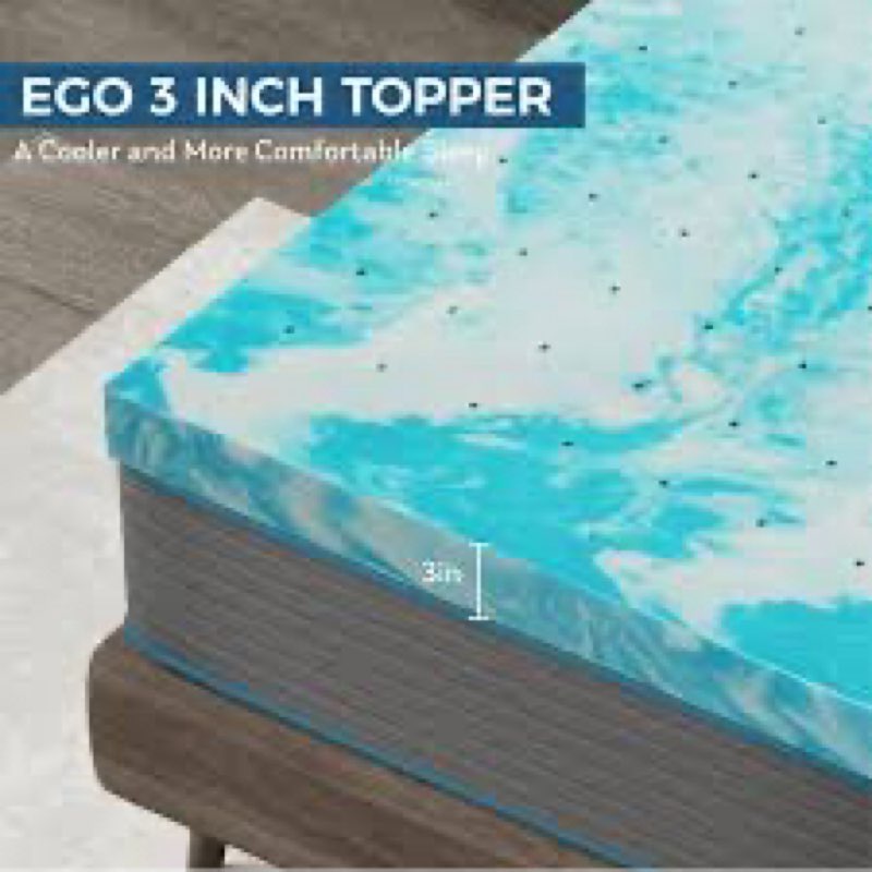 EGOHOME 3 inch Queen Mattress Topper, Cooling Gel Memory Foam Mattress Topper, Blue