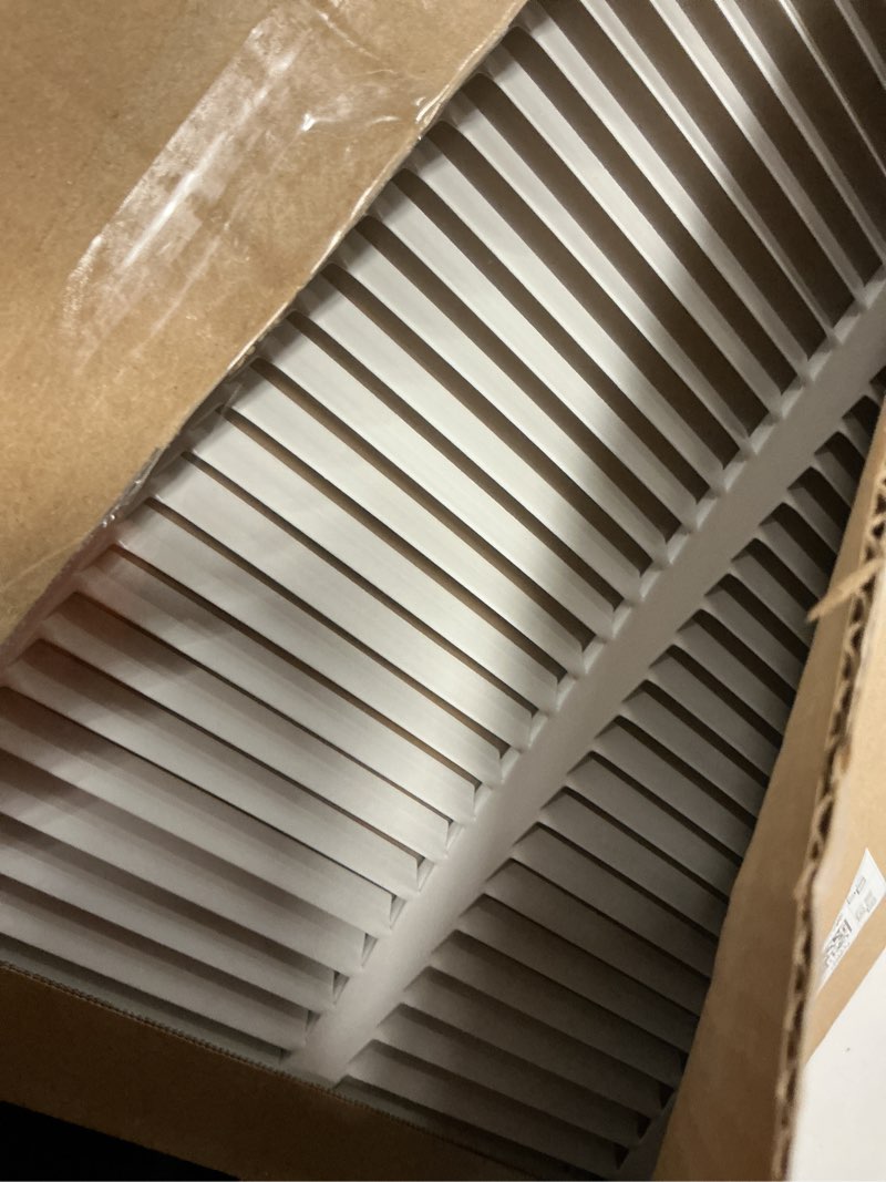 Condition photo showing Good Condition for hvac premium 30'' x 10'' [duct opening] flat stamped steel return air grille - sidewall and ceiling - hvac vent duct cover - white [outer dimensions: 31.75''w x 11.75''h] 1 count (pack of 1)
