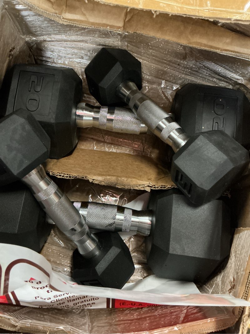 Condition photo showing Good Condition for cap barbell coated dumbbell weight | multiple options pairs & sets chrome handle 50 lb - set (5 lb x 2 & 20 lb x 2)