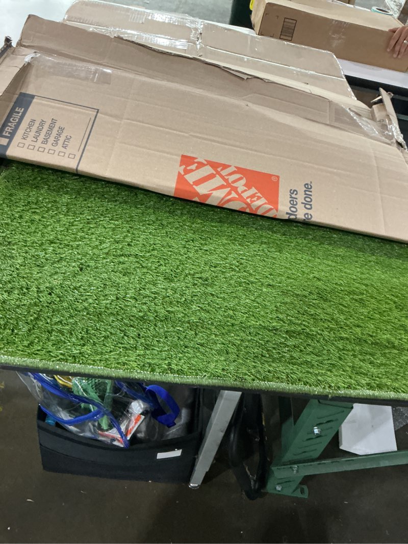 Condition photo showing As Is for dog grass pad with tray(40×27.5 inch), large xl reusable 3-layer dog pee potty grass pads, easy to clean artificial fake grass for indoor outdoor and balcony (2 pcs grass pad+drainage grate+tray)