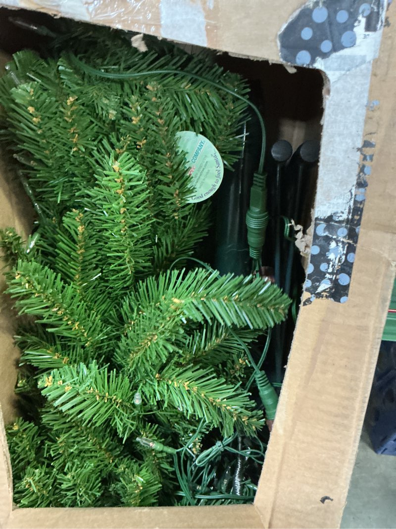 Condition photo showing As Is for National Tree Company Artificial Pre-Lit Slim Christmas Tree, Green, Kingswood Fir, Dual Color LED Lights, Includes PowerConnect and Stand, 7.5 Feet 7 ft
