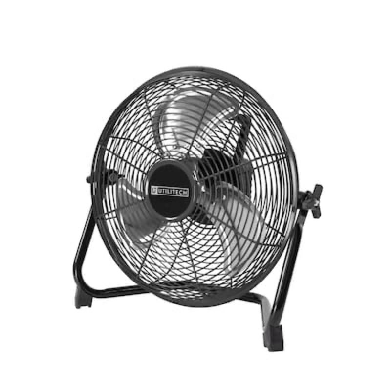 utilitech 12-in high velocity indoor floor fan, battery powered, in black rechargeable