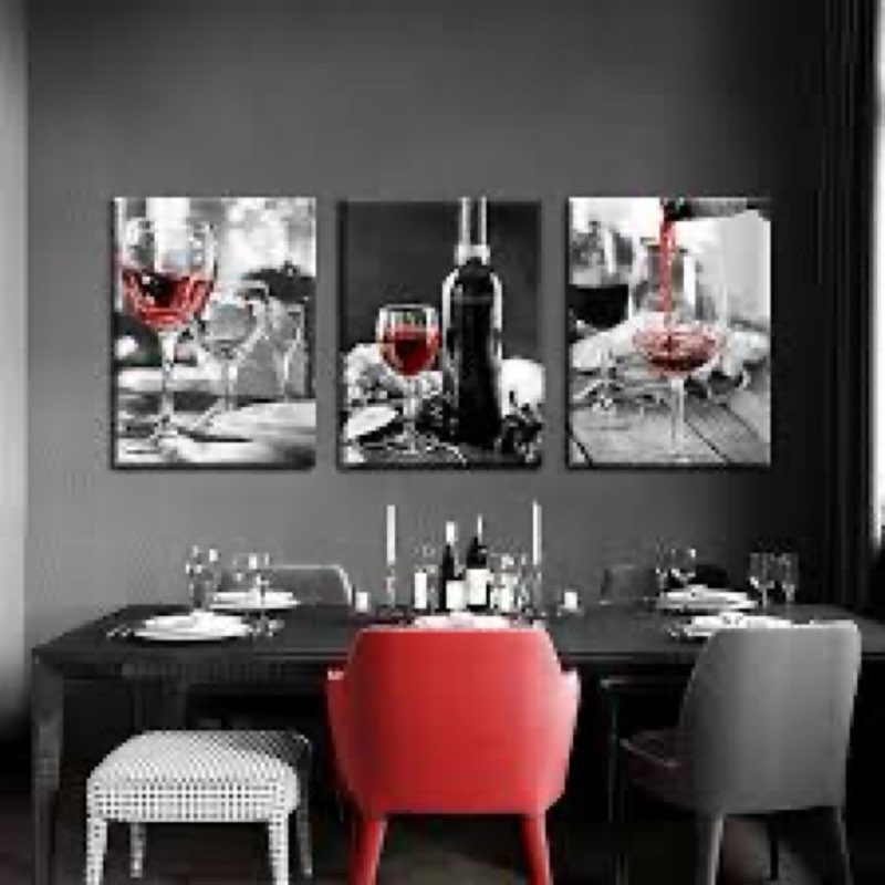 Similar to the photo references, SunFlax Black Red Wine Wall Art - Elegant Dining Room Decor Bar Cups Canvas Picture Vintage Kitchen 