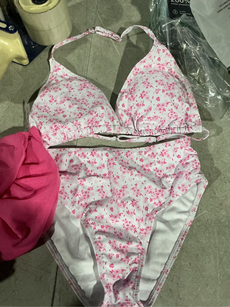 Condition photo showing Good Condition for shenhe girl's 3 piece swimsuits with cover up triangle halter high waisted bikini bathing suits 11 years light pink