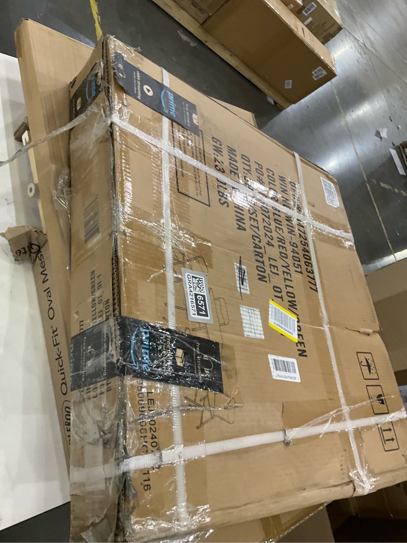 Condition photo showing New/Like New for Flash Furniture Mindy Kids 5-Piece set Folding Square Table and Chairs Set for Daycare and Classrooms, Children's Activity Table and Chairs Set, Multicolor