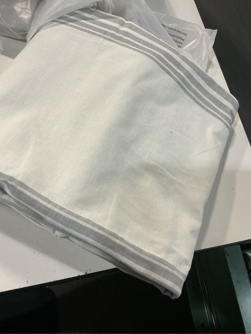 Condition photo showing Good Condition for coastal stripe linen cotton room darkening curtain - single panel color: ivory/sage green size: 48x96