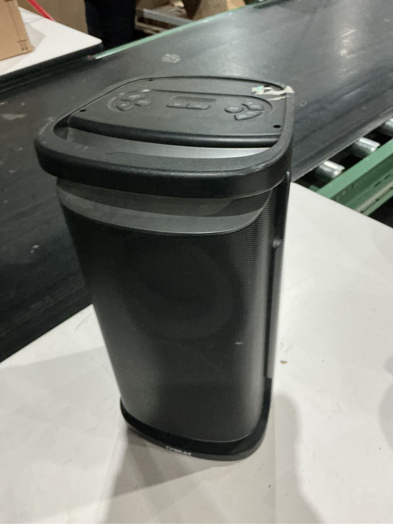 Condition photo showing As Is for portable bluetooth speaker powerful loud sound deep bass wireless boombox large subwoofer  battery life fast charging with led light show for party outdoor camping backyard