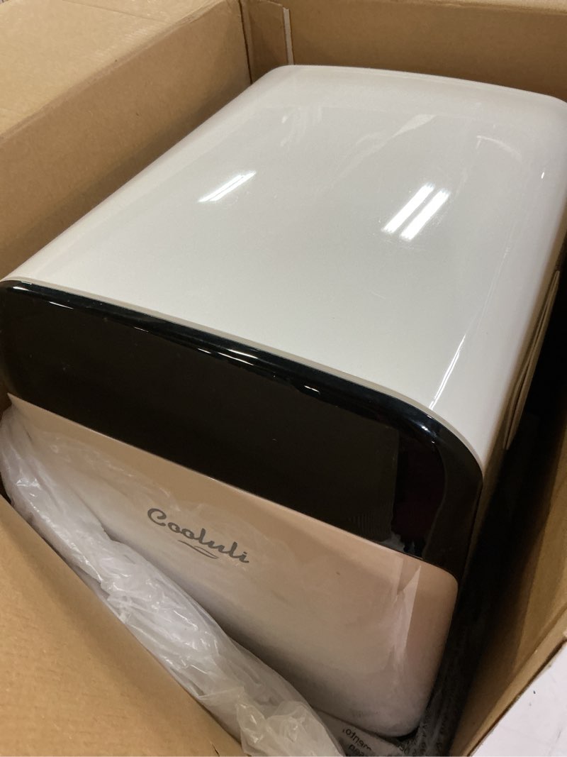 Condition photo showing Good Condition for cooluli 15l mini fridge for bedroom - car, office desk & college dorm room - 12v portable cooler & warmer for food, drinks, skincare, beauty, makeup & cosmetics - ac/dc small refrigerator (white) 15 liter white