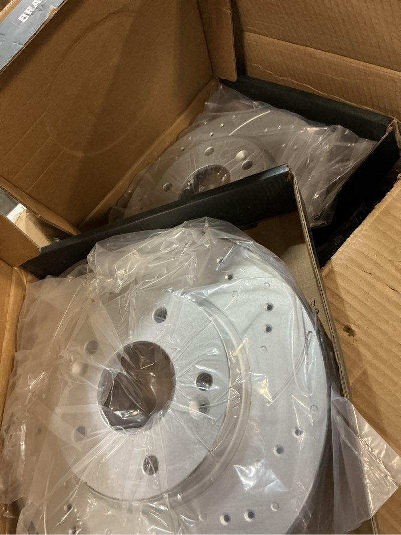 Condition photo showing Good Condition for rear brake pads and rotors kit compatible with select ford and lincoln models,escape 2017-2019, fusion energi model,mkz 2013-2016,mkc 2015-2019,drilled slotted brake rotors 12.4 inch(316mm)