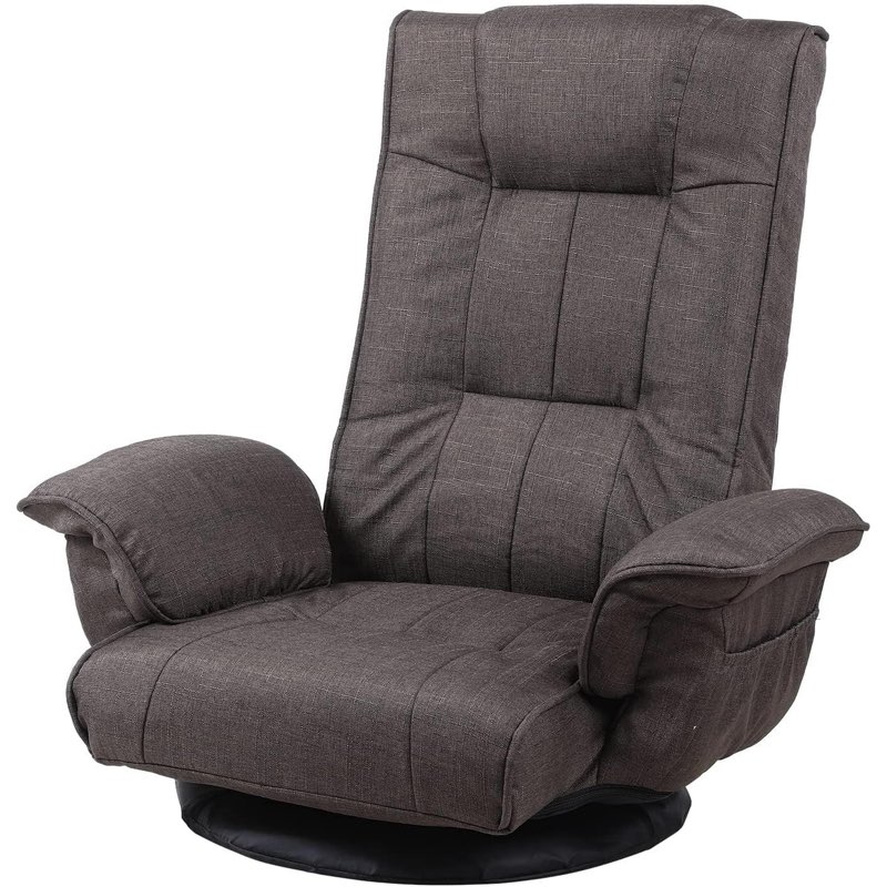Ergonomic Swivel Floor Gaming Chair with Armrests & Side Pockets, 6-Position Reclining Sofa Bed, Fol brown 