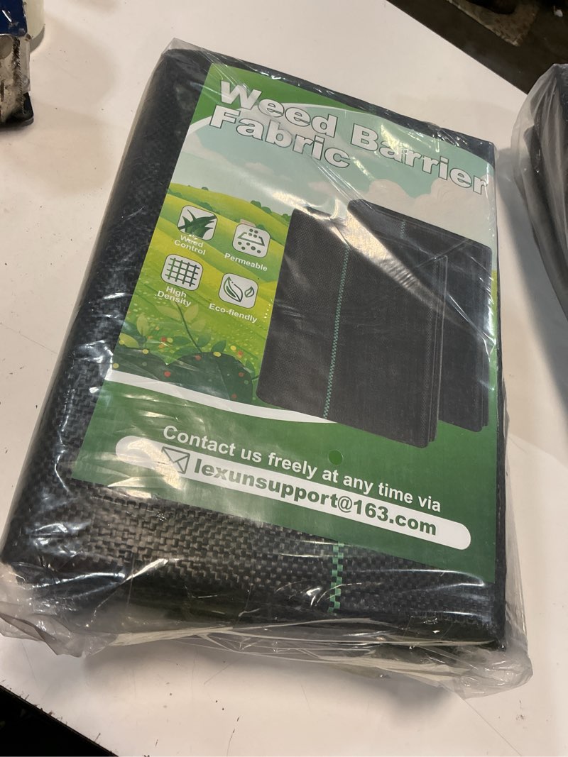 Condition photo showing Good Condition for feed garden 4ft x 100ft landscape fabric weed barrier fabric, heavy duty 3.2oz ground cover geotextile fabric for gardening, with 30 u-shaped stakes (2 pack 4x50ft) 4ftx100ft