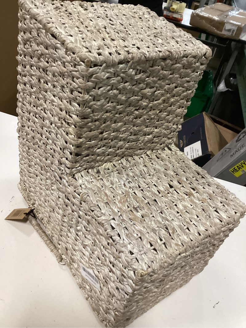 Condition photo showing Good Condition for Creative Co-Op Woven Bankuan Rope Stair Basket with Handles, Whitewash Finish