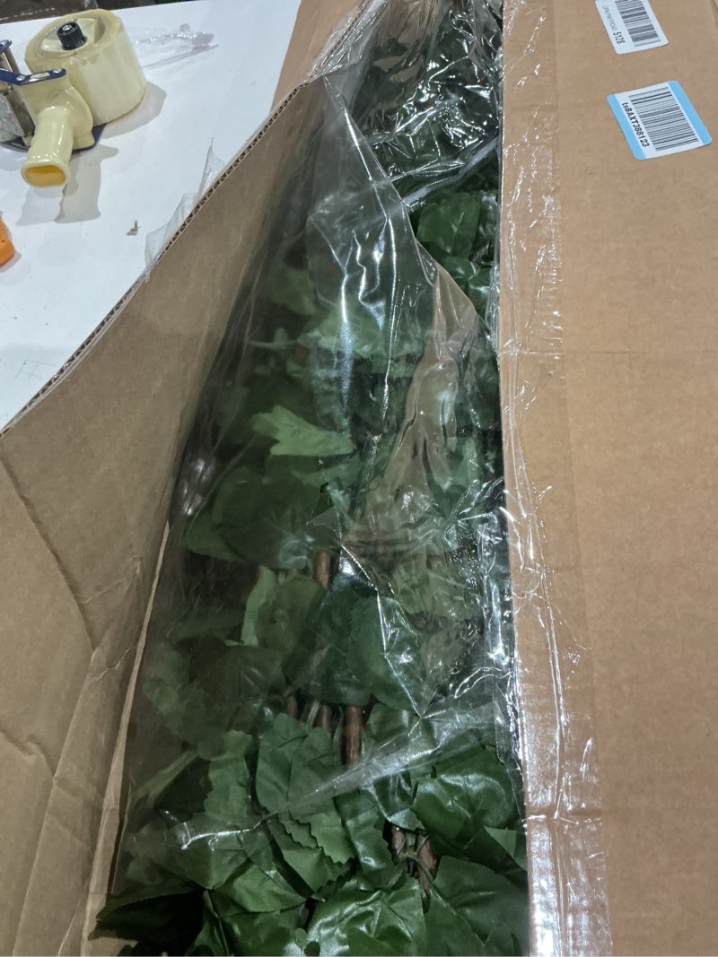 Condition photo showing Good Condition for doeworks expandable fence privacy screen for balcony patio outdoor(double sides leaves), 2pcs faux ivy fencing panel for backdrop garden backyard home decorations 16*45 inch * 2 pc