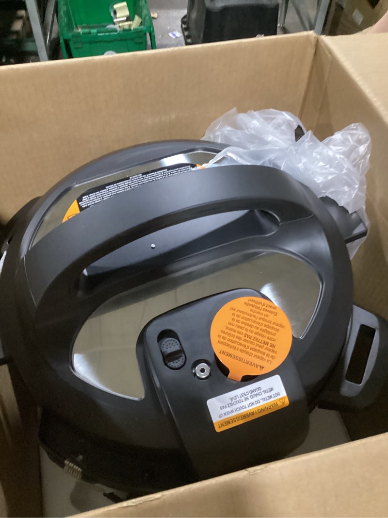Condition photo showing As Is for instant pot duo 7-in-1 electric pressure cooker, slow cooker, rice cooker, steamer, sauté, yogurt maker, warmer & sterilizer, includes app with over 800 recipes, stainless steel, 8 quart