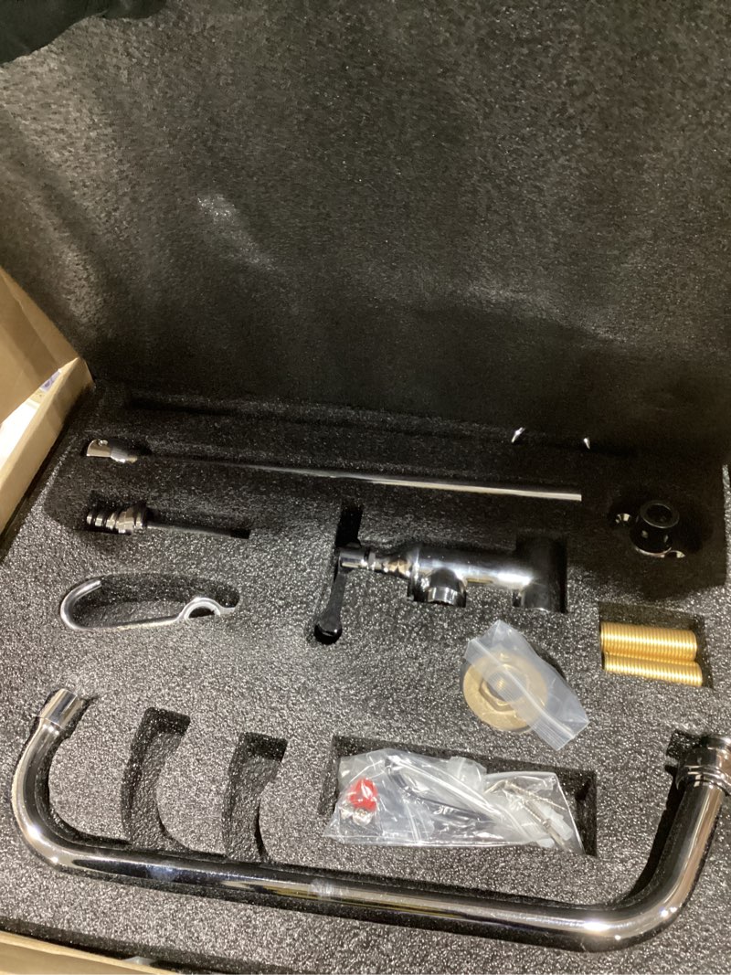 Condition photo showing Good Condition for Commercial Kitchen Faucet with Pre-Rinse Sprayer 8 Inch Center Wall Mount Kitchen Sink Faucet with Pull Down Spray - 25" Height Compartment Sink Faucets with 12 Inches Add-On Spout 25 Inches Height