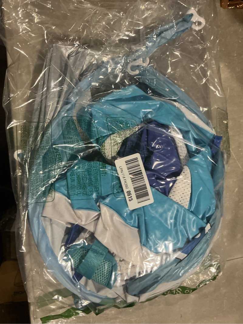Condition photo showing As Is for dolphin baby float with canopy for age 6-36 months upf 50+ sun protection never flip over dual air chambers adjustable safety seat 4 stage adjustable canopy inflatable swim pool float toddler infant blue