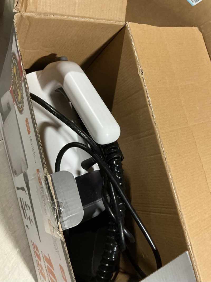 Condition photo showing As Is for teevogo pressurized steam cleaner, 15s instant heat handheld steam cleaner, upgrade 650ml tank, lightweight portable steamer for cleaning home, kitchen, grout, floor, window, car, bathroom and clothes white