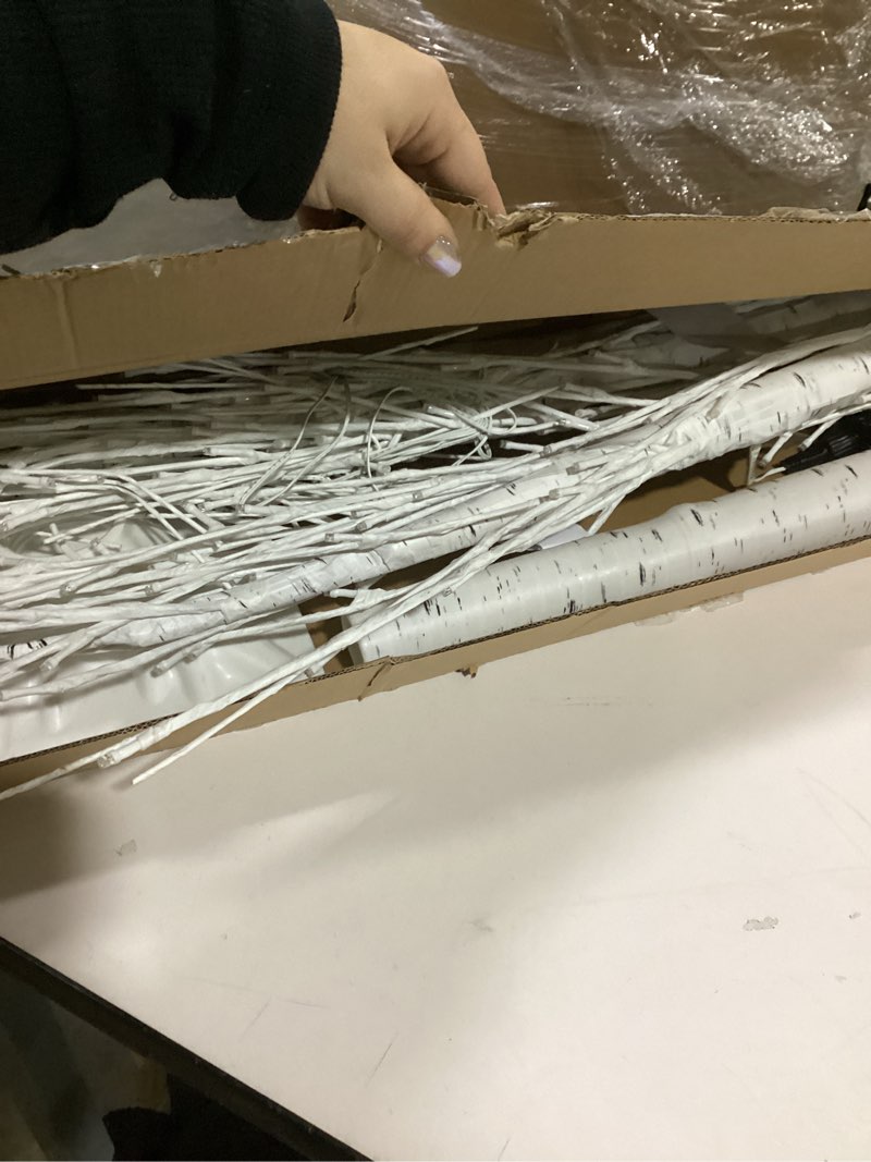 Condition photo showing As Is for Birch Tree Lights 6+6FT, Set of 2 Prelit Christmas Trees 8 Lighting Effects and Timer, Artificial Trees Warm White Fairy Lights, Twinkling Twig Trees for Xmas Party Wedding Indoor Outdoor