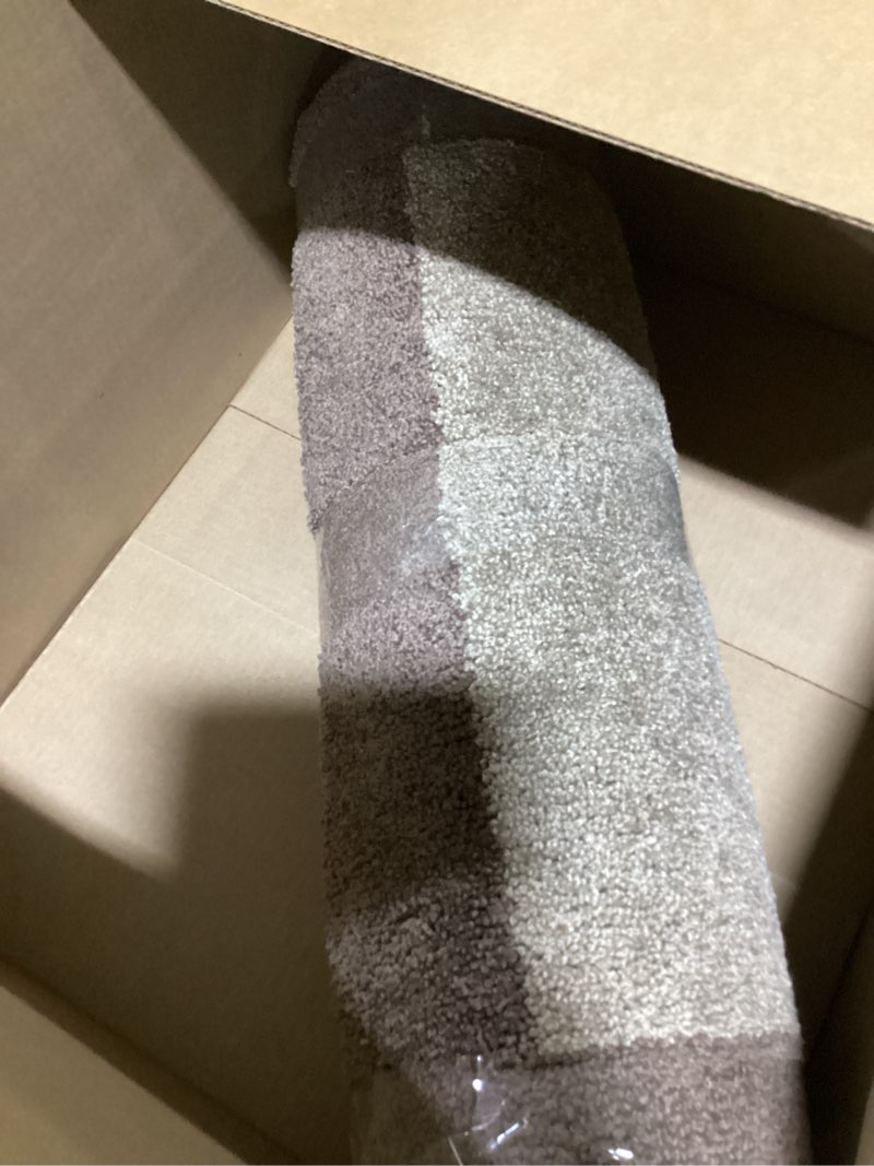 Condition photo showing As Is for machine washable kitchen rug 24" x 96", non slip kitchen mat for floor, absorbent entrance runner rug for bedroom, hallway, bathroom, door (roll packing) 24" x 96" beige