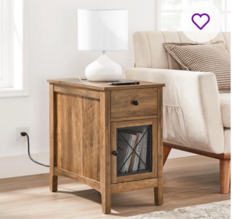 End Table with Charging Station, Drawer, Storage Cabinet, Magazine Rack