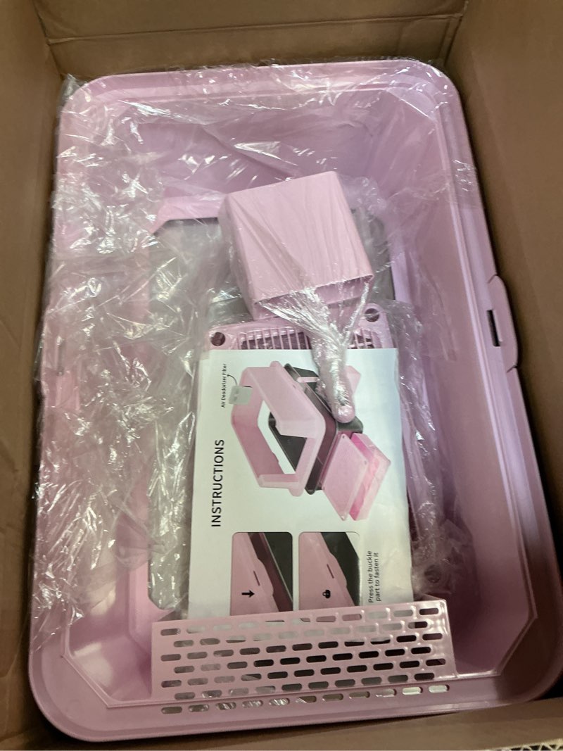 Condition photo showing Good Condition for RIZZARI Stainless Steel Litter Box: Large Pink Leakproof Open Tray with Wipe-Clean Design - Odor Control - Teflon Non-Stick - with Deodorizer - 2 Pack - for Cats Up to 20 lbs - in Bathroom Restroom Pink with Deodorizer, 2 Pack