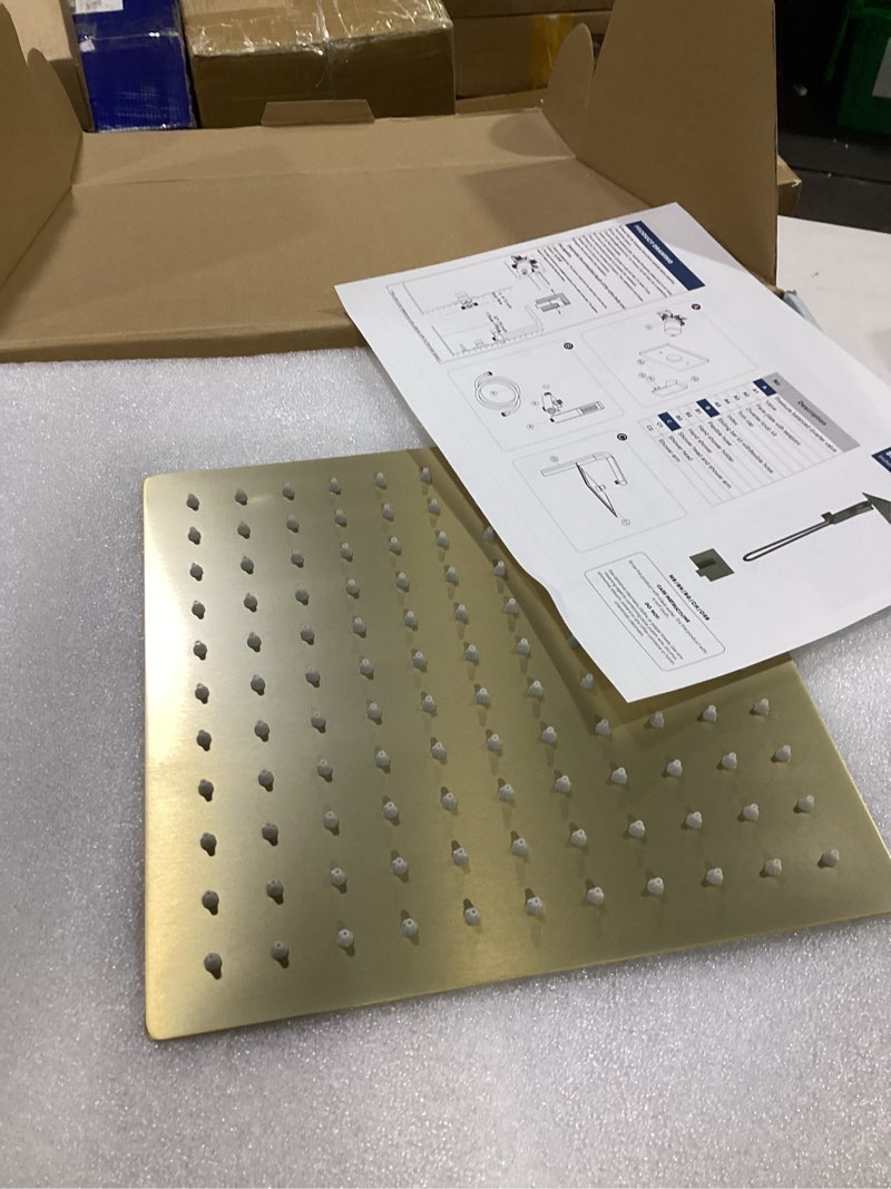 Condition photo showing As Is for brushed gold shower system with 10inch rain shower heads with handheld spray combo, gold shower faucet set with rain shower and handheld, gold shower head and handle set(shower valve kit included) shower faucet brushed gold