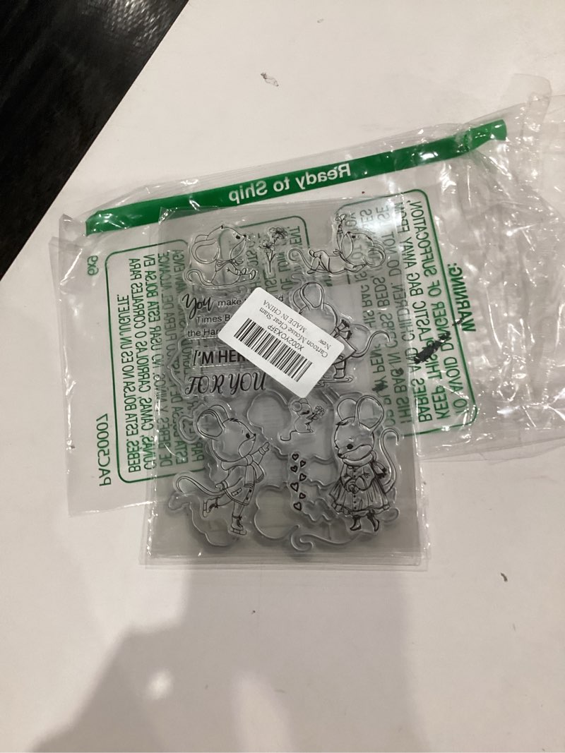 Condition photo showing New/Like New for Cartoon Mouse Clear Stamps and Cutting Dies for Card Making and Photo Album Decorations, Greeting Words Transparent Rubber Stamps and Cute Mice Die Cuts Seal for DIY Scrapbooking 1-Cute mouse