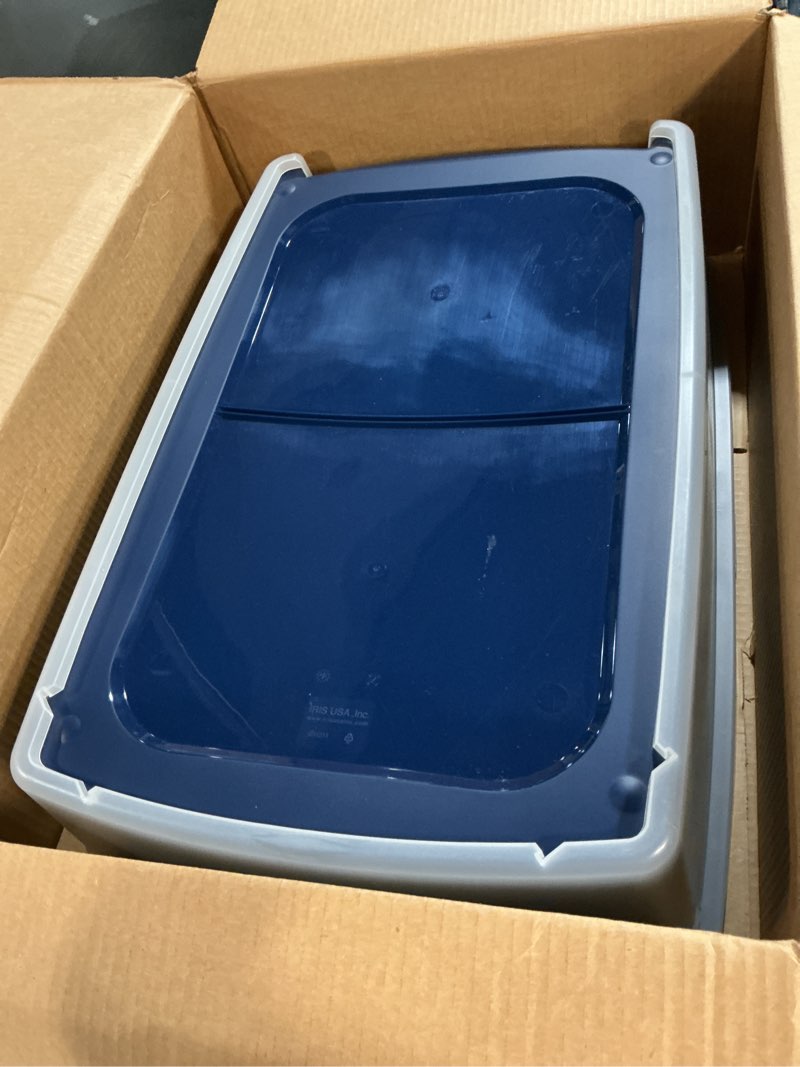 Condition photo showing Good Condition for iris usa cat litter box xx-large open top with high sided walls tall scatter shield scoop included easy clean plastic pan for big cats kittens multi-cat households 30"l x 20"w x 14"h navy xxl navy