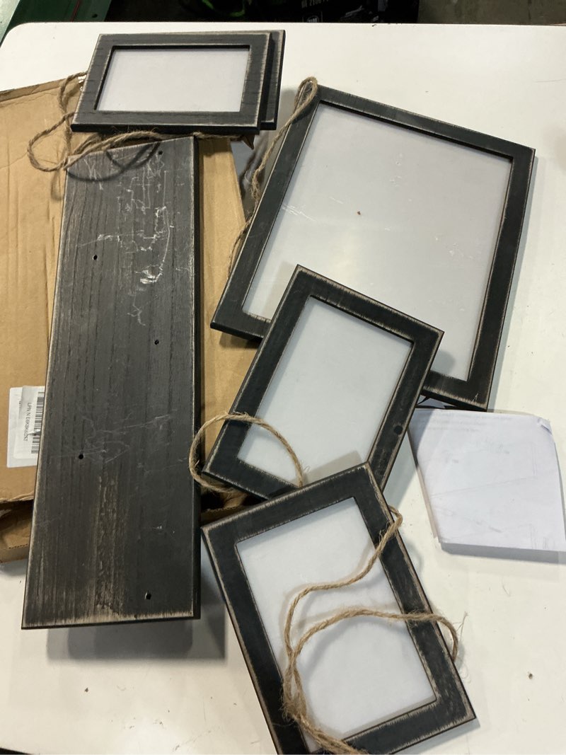 Condition photo showing As Is for picture frames collage 4x6 & 8x10 for wall – set of 5 black farmhouse rustic photo frames with hd plexiglass, vintage gallery wall frame set for living room, bedroom & home wall décor black 8x10 & 4x6