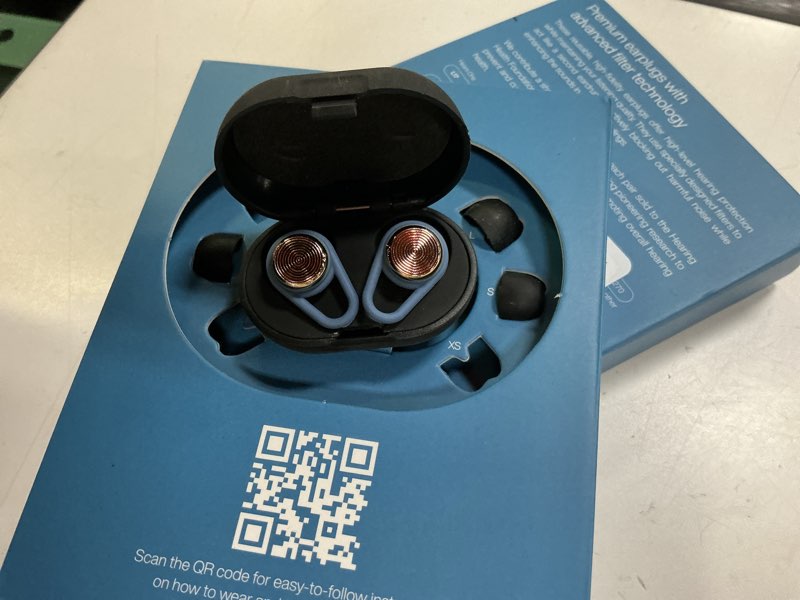 Condition photo showing Good Condition for hears one ear plugs for noise reduction - patented reusable concert earplugs, 20db snr sound reduction, hypoallergenic for musicians, motorcycle and sleeping with 4 tip sizes - brass blue