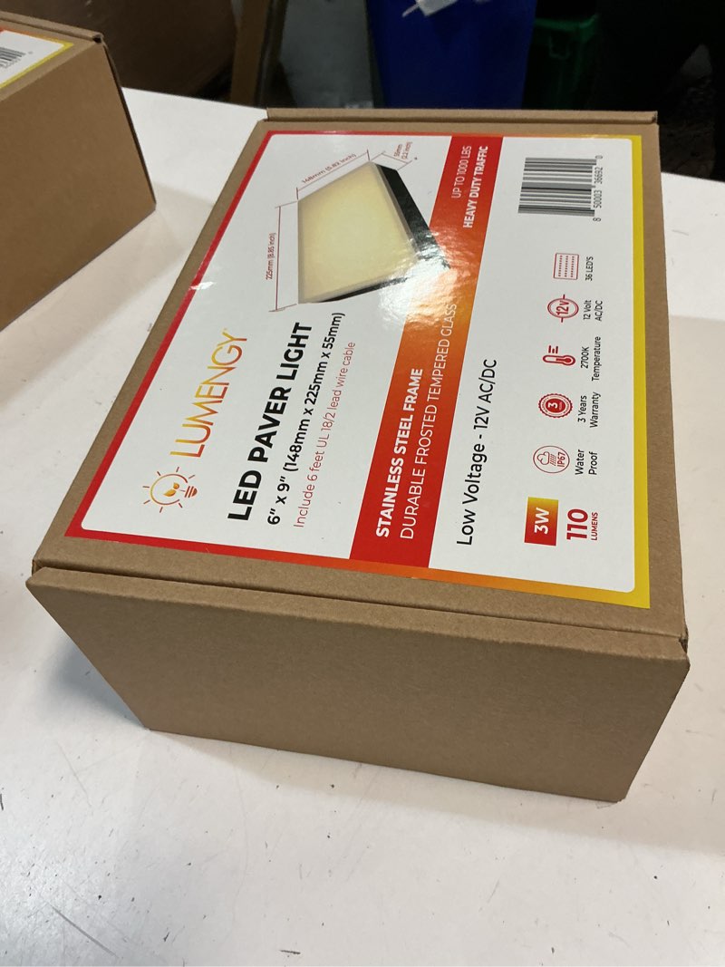 Condition photo showing New/Like New for lumengy paver light 6x9 inch (5.82 x 8.85 inches) 2700k, brick lighting for pavers, driveways, pathways, patios, inground & garden, 12v waterproof, drive-over rated 6x9 12v 2700k - warm white