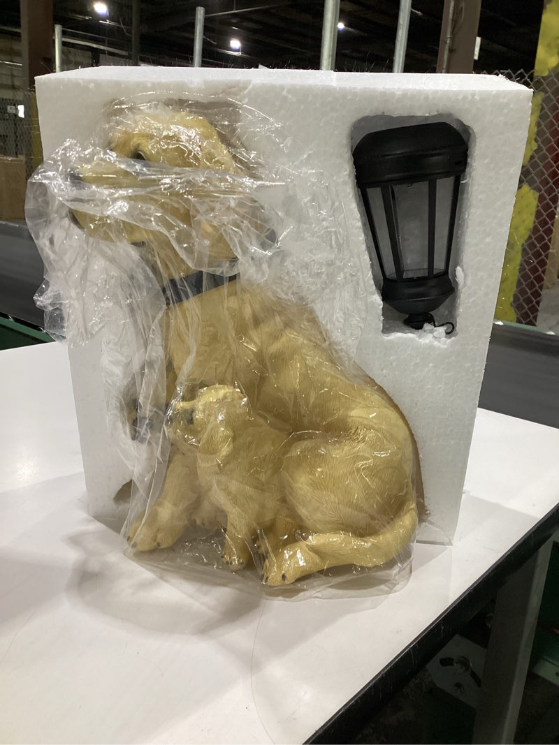 Condition photo showing Good Condition for Riakrum Garden Dog Statues Outdoor Decor with Solar Lights, Resin Labrador Retriever Statue, Yellow Lab Golden Retriever Outdoor Decor Housewarming Christmas Gift for Yard and Lawn Garden Home