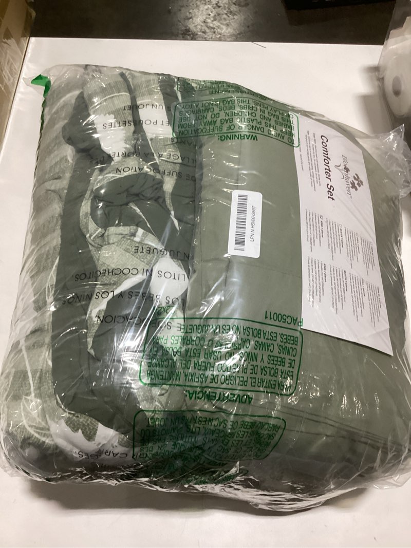 Condition photo showing As Is for BLOOMHAVEN King Comforter Set -7 Pieces Olive Green Floral Comforter Set for All Seasons, Bed in a B