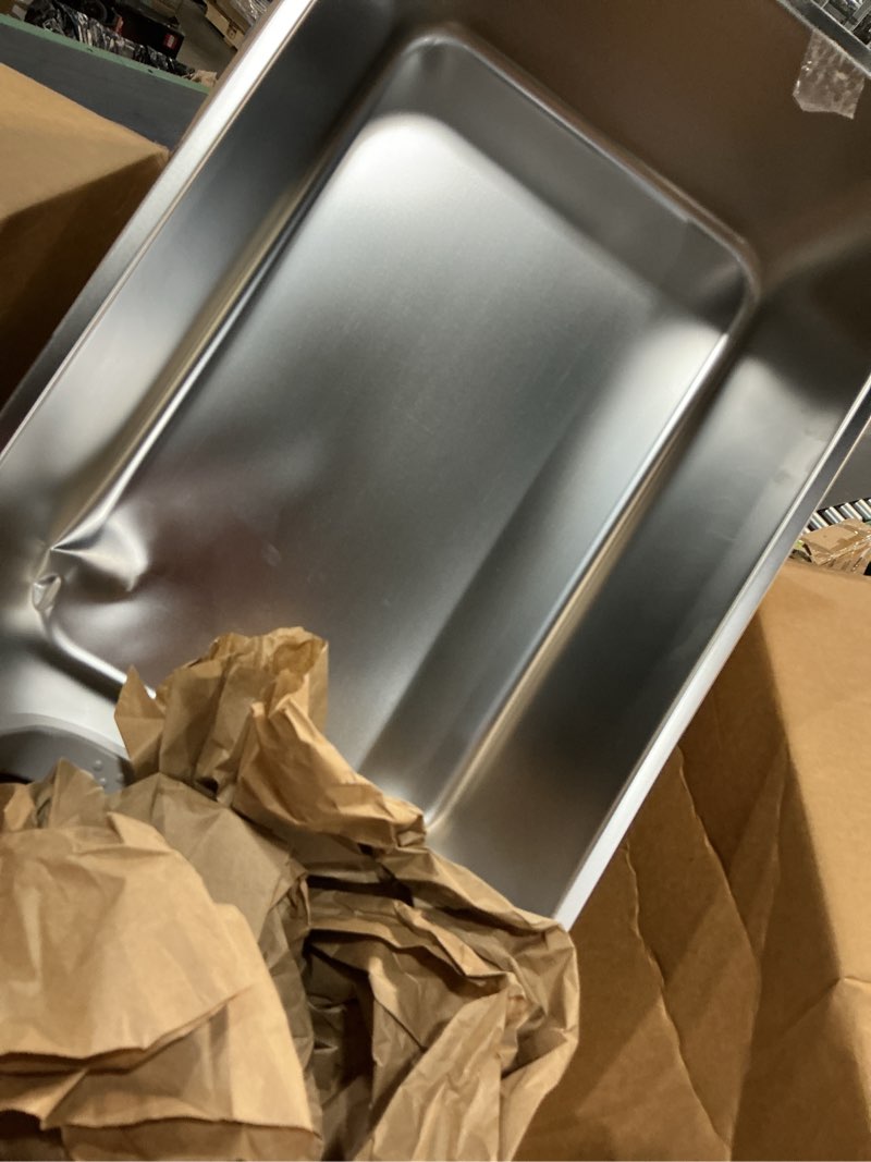 Condition photo showing As Is for stainless steel litter box with high sides,23.6" l x 15.7" w x 7.8" h,extra large jumbo cat litter box,xl kitty metal liter box for indoor big cat,non-sticky,anti-leakage(entry on short side)