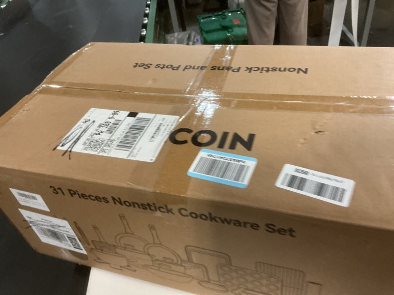 Condition photo showing New/Like New for Kikcoin Pots and Pans Set Non Stick 31 Piece Kitchen Nonstick Cooking Cookware Sets with Grill Pan Saucepan Baking Sheet Utensil, Cream White Cream White 31 Pieces