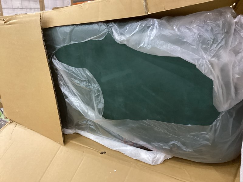 Condition photo showing As Is for 47'' Flared Arm Loveseat Sofa, Modern Loveseat Couch with Metal Legs, Velvet Upholstered Sofa for Living Room Bedroom, 3 Colors (Green)