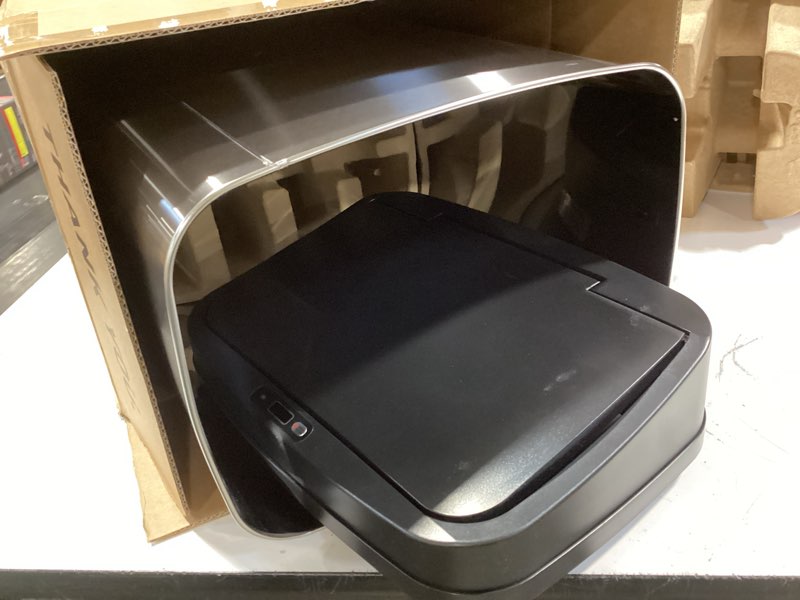 Condition photo showing Good Condition for amazon basics smudge resistant rectangular trash can with soft-close foot pedal, brushed stainless steel, 50l/13.2 gal, 16.7x14.7x25.9 in, satin nickel finish satin nickel big, 50l/13.2 gal
